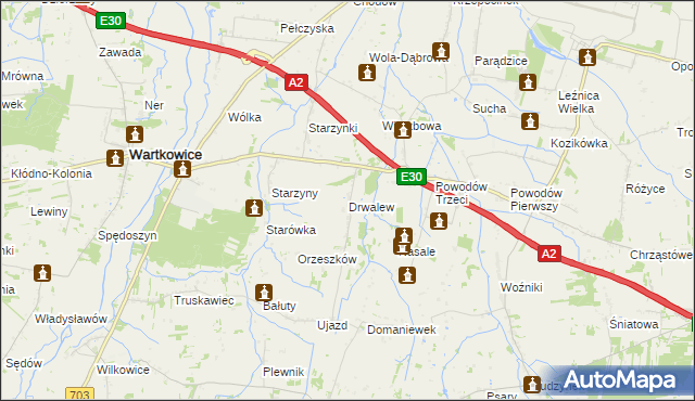 mapa Drwalew gmina Wartkowice, Drwalew gmina Wartkowice na mapie Targeo