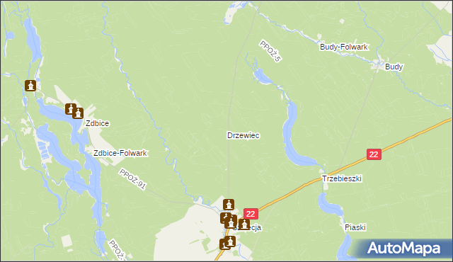 mapa Drzewiec gmina Jastrowie, Drzewiec gmina Jastrowie na mapie Targeo