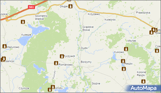 mapa Dudki gmina Kalinowo, Dudki gmina Kalinowo na mapie Targeo