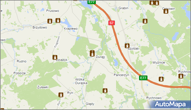 mapa Durąg, Durąg na mapie Targeo