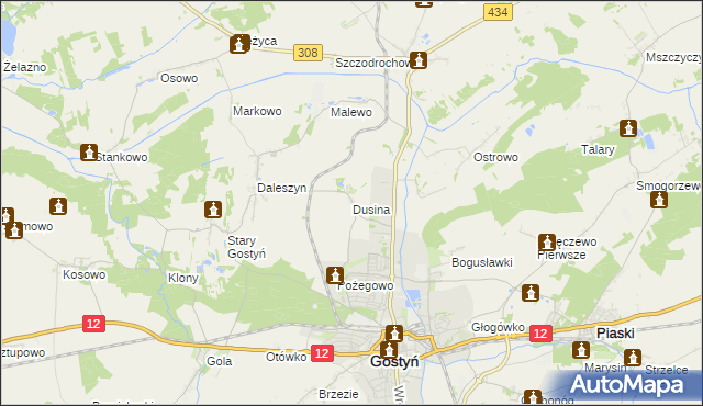 mapa Dusina gmina Gostyń, Dusina gmina Gostyń na mapie Targeo