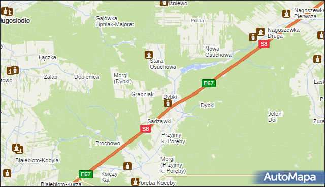 mapa Dybki gmina Ostrów Mazowiecka, Dybki gmina Ostrów Mazowiecka na mapie Targeo