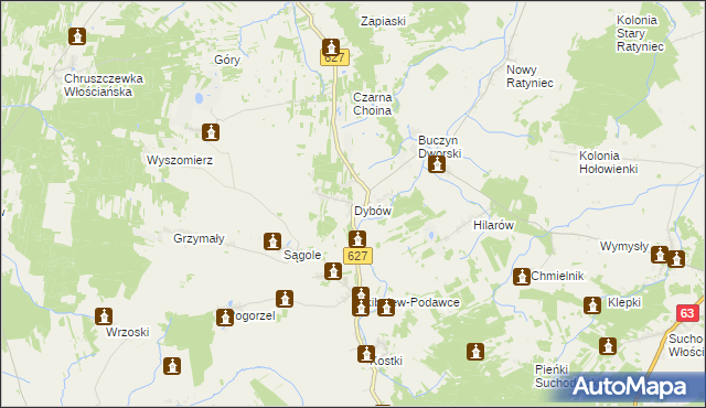 mapa Dybów gmina Kosów Lacki, Dybów gmina Kosów Lacki na mapie Targeo