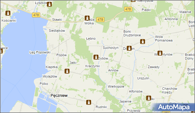 mapa Dybów gmina Pęczniew, Dybów gmina Pęczniew na mapie Targeo