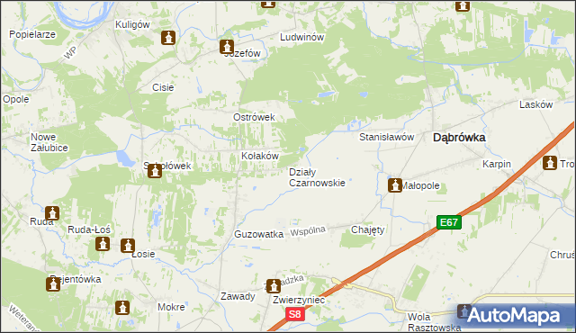 mapa Działy Czarnowskie, Działy Czarnowskie na mapie Targeo