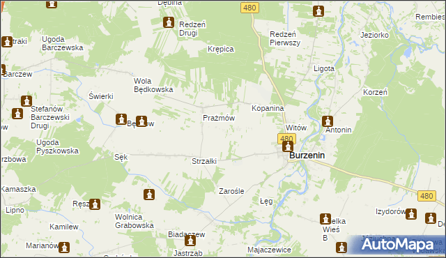 mapa Działy gmina Burzenin, Działy gmina Burzenin na mapie Targeo