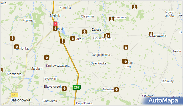 mapa Dzięciołówka, Dzięciołówka na mapie Targeo