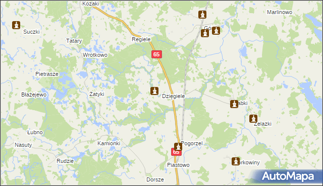 mapa Dzięgiele gmina Gołdap, Dzięgiele gmina Gołdap na mapie Targeo