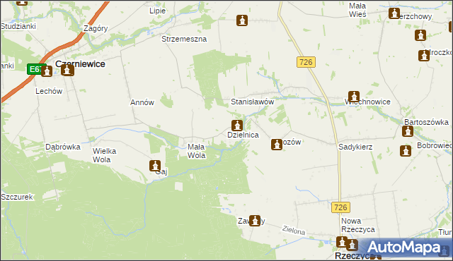 mapa Dzielnica gmina Czerniewice, Dzielnica gmina Czerniewice na mapie Targeo