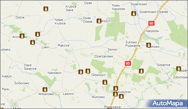 mapa Dzierżanowo gmina Mała Wieś, Dzierżanowo gmina Mała Wieś na mapie Targeo