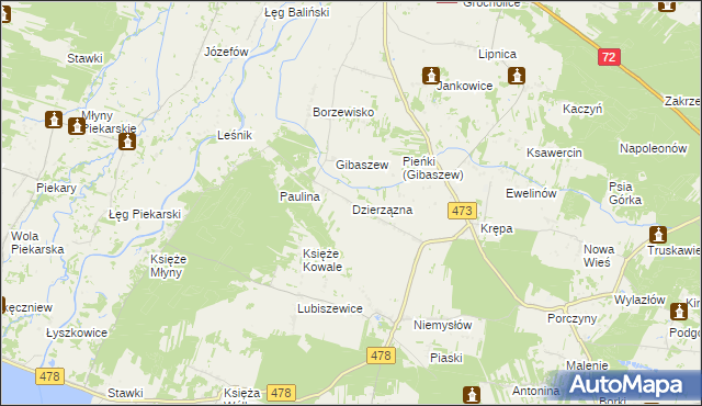 mapa Dzierzązna gmina Poddębice, Dzierzązna gmina Poddębice na mapie Targeo