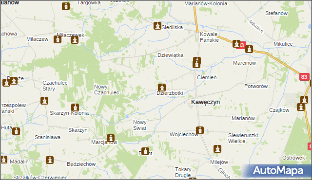 mapa Dzierzbotki, Dzierzbotki na mapie Targeo