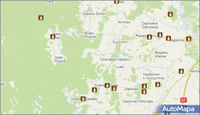 mapa Dzierzęga-Nadbory, Dzierzęga-Nadbory na mapie Targeo