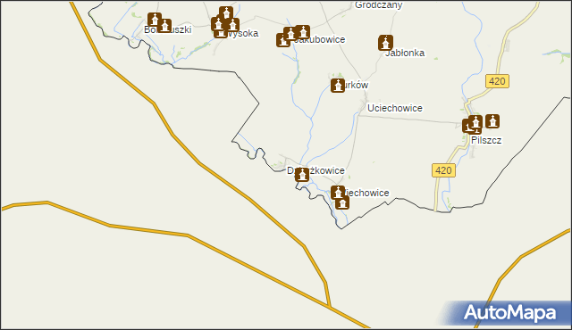 mapa Dzierżkowice gmina Branice, Dzierżkowice gmina Branice na mapie Targeo