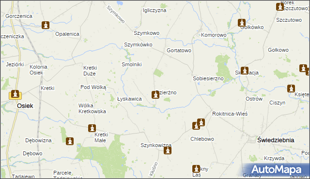 mapa Dzierżno gmina Brodnica, Dzierżno gmina Brodnica na mapie Targeo