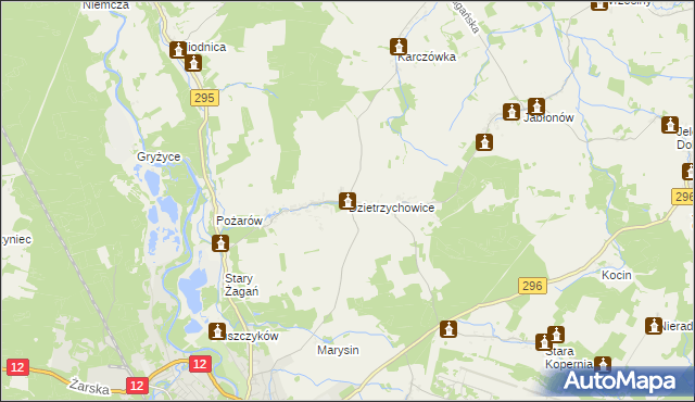 mapa Dzietrzychowice, Dzietrzychowice na mapie Targeo