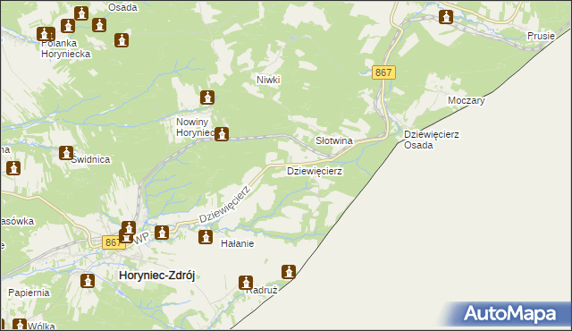 mapa Dziewięcierz, Dziewięcierz na mapie Targeo