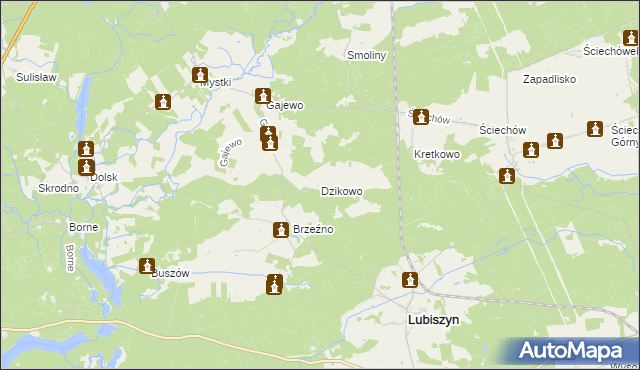 mapa Dzikowo gmina Lubiszyn, Dzikowo gmina Lubiszyn na mapie Targeo