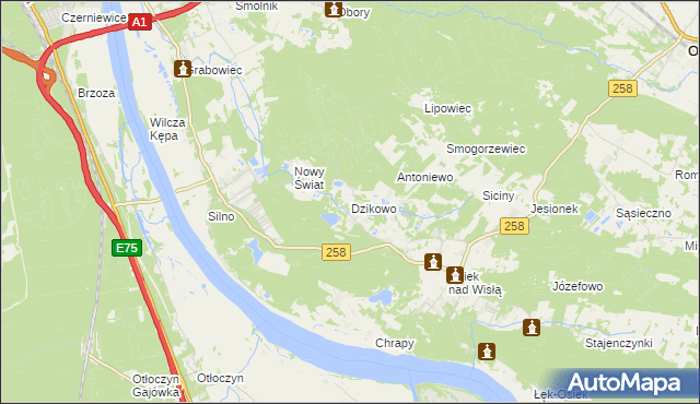 mapa Dzikowo gmina Obrowo, Dzikowo gmina Obrowo na mapie Targeo