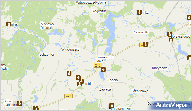 mapa Dźwierszno Małe, Dźwierszno Małe na mapie Targeo