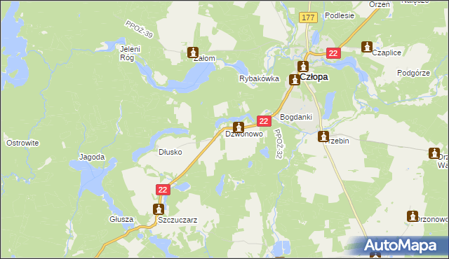 mapa Dzwonowo gmina Człopa, Dzwonowo gmina Człopa na mapie Targeo