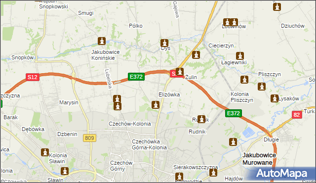 mapa Elizówka gmina Niemce, Elizówka gmina Niemce na mapie Targeo