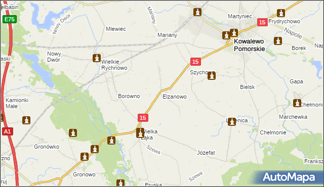 mapa Elzanowo gmina Kowalewo Pomorskie, Elzanowo gmina Kowalewo Pomorskie na mapie Targeo