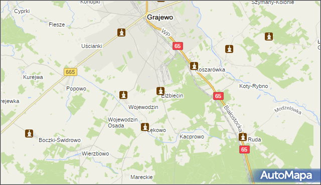 mapa Elżbiecin gmina Grajewo, Elżbiecin gmina Grajewo na mapie Targeo