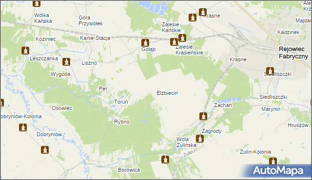 mapa Elżbiecin gmina Rejowiec, Elżbiecin gmina Rejowiec na mapie Targeo