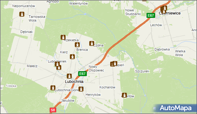 mapa Emilianów gmina Lubochnia, Emilianów gmina Lubochnia na mapie Targeo