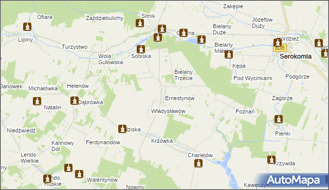 mapa Ernestynów gmina Serokomla, Ernestynów gmina Serokomla na mapie Targeo