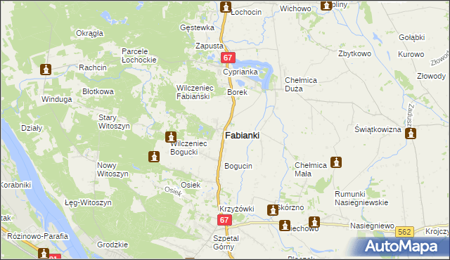 mapa Fabianki powiat włocławski, Fabianki powiat włocławski na mapie Targeo