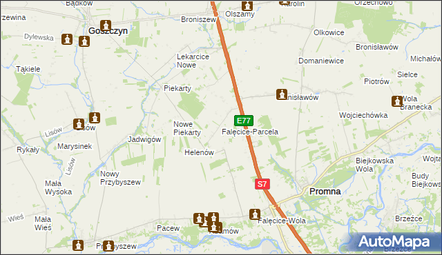 mapa Falęcice-Parcela, Falęcice-Parcela na mapie Targeo