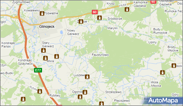 mapa Faustynowo gmina Glinojeck, Faustynowo gmina Glinojeck na mapie Targeo
