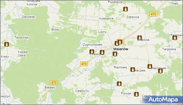 mapa Feliksów gmina Malanów, Feliksów gmina Malanów na mapie Targeo