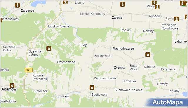 mapa Feliksówka gmina Adamów, Feliksówka gmina Adamów na mapie Targeo