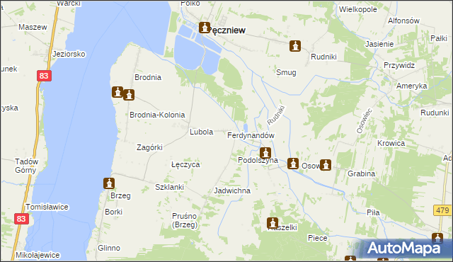 mapa Ferdynandów gmina Pęczniew, Ferdynandów gmina Pęczniew na mapie Targeo