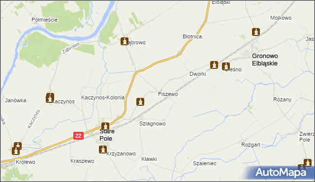 mapa Fiszewo gmina Gronowo Elbląskie, Fiszewo gmina Gronowo Elbląskie na mapie Targeo