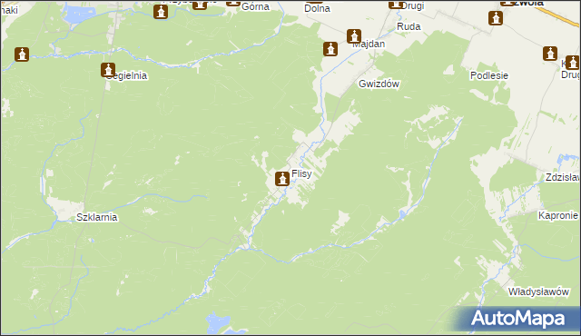 mapa Flisy gmina Dzwola, Flisy gmina Dzwola na mapie Targeo