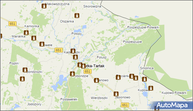 mapa Folusz gmina Rutka-Tartak, Folusz gmina Rutka-Tartak na mapie Targeo