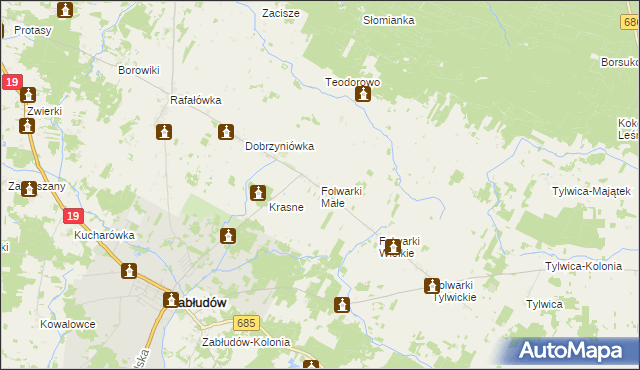 mapa Folwarki Małe, Folwarki Małe na mapie Targeo