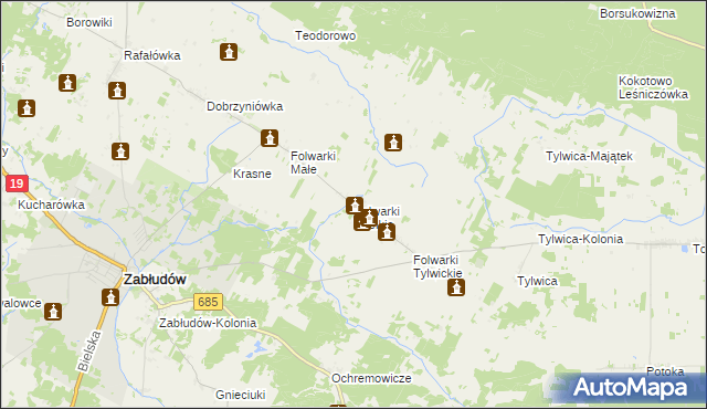 mapa Folwarki Wielkie, Folwarki Wielkie na mapie Targeo