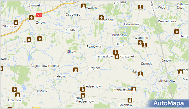 mapa Franciszków gmina Chynów, Franciszków gmina Chynów na mapie Targeo