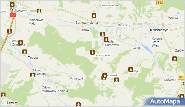 mapa Franciszków gmina Kraśniczyn, Franciszków gmina Kraśniczyn na mapie Targeo