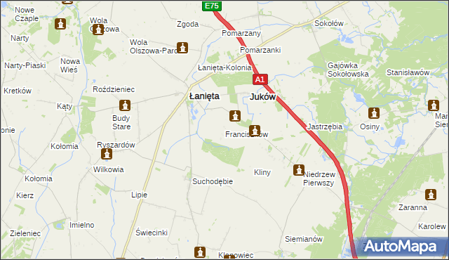 mapa Franciszków gmina Łanięta, Franciszków gmina Łanięta na mapie Targeo