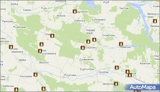 mapa Franciszków gmina Lutomiersk, Franciszków gmina Lutomiersk na mapie Targeo