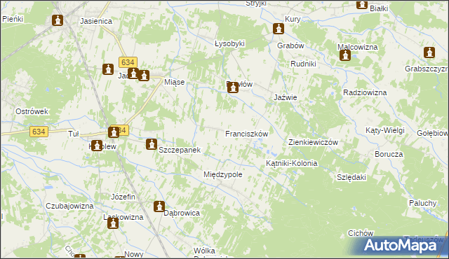 mapa Franciszków gmina Tłuszcz, Franciszków gmina Tłuszcz na mapie Targeo
