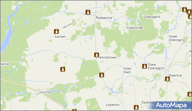 mapa Franciszkowo gmina Złotów, Franciszkowo gmina Złotów na mapie Targeo