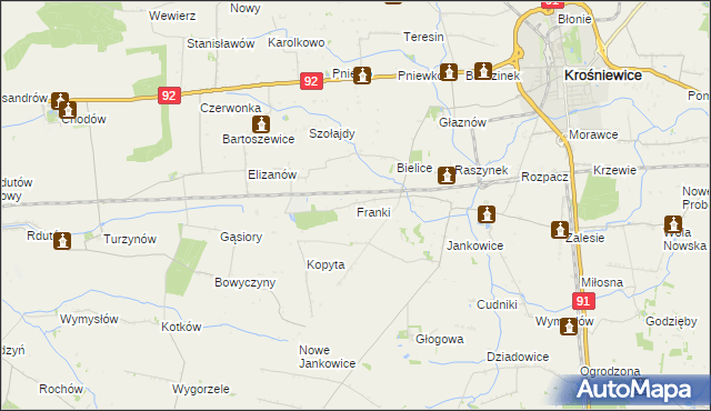 mapa Franki gmina Krośniewice, Franki gmina Krośniewice na mapie Targeo