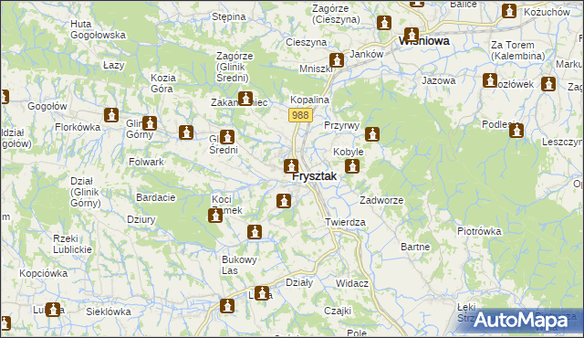 mapa Frysztak, Frysztak na mapie Targeo